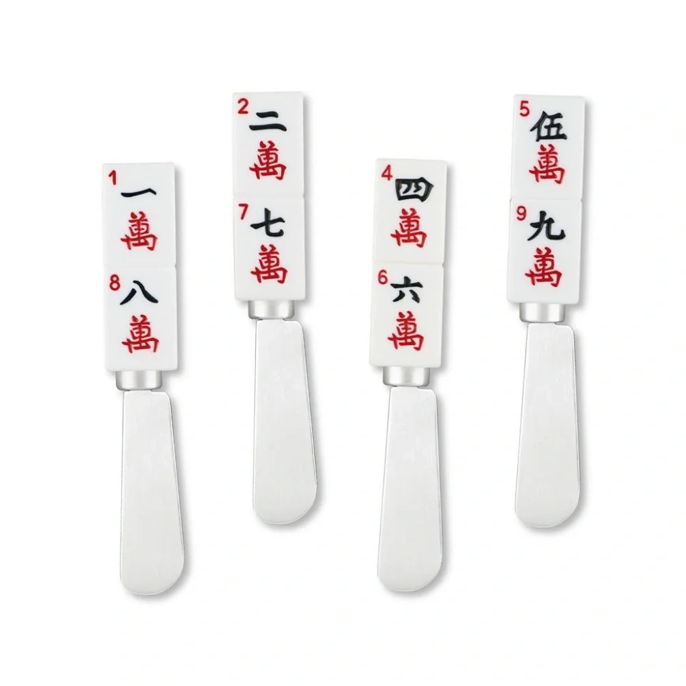 Mahjong Decor 4-Piece Hand Painted Resin Handle with Stainless Steel Blade